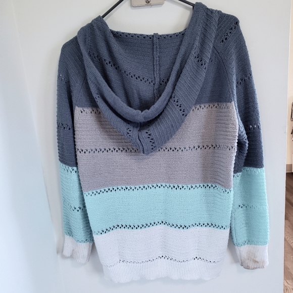 Med Knit Hoodie teal/white/blue/tan - Picture 3 of 5